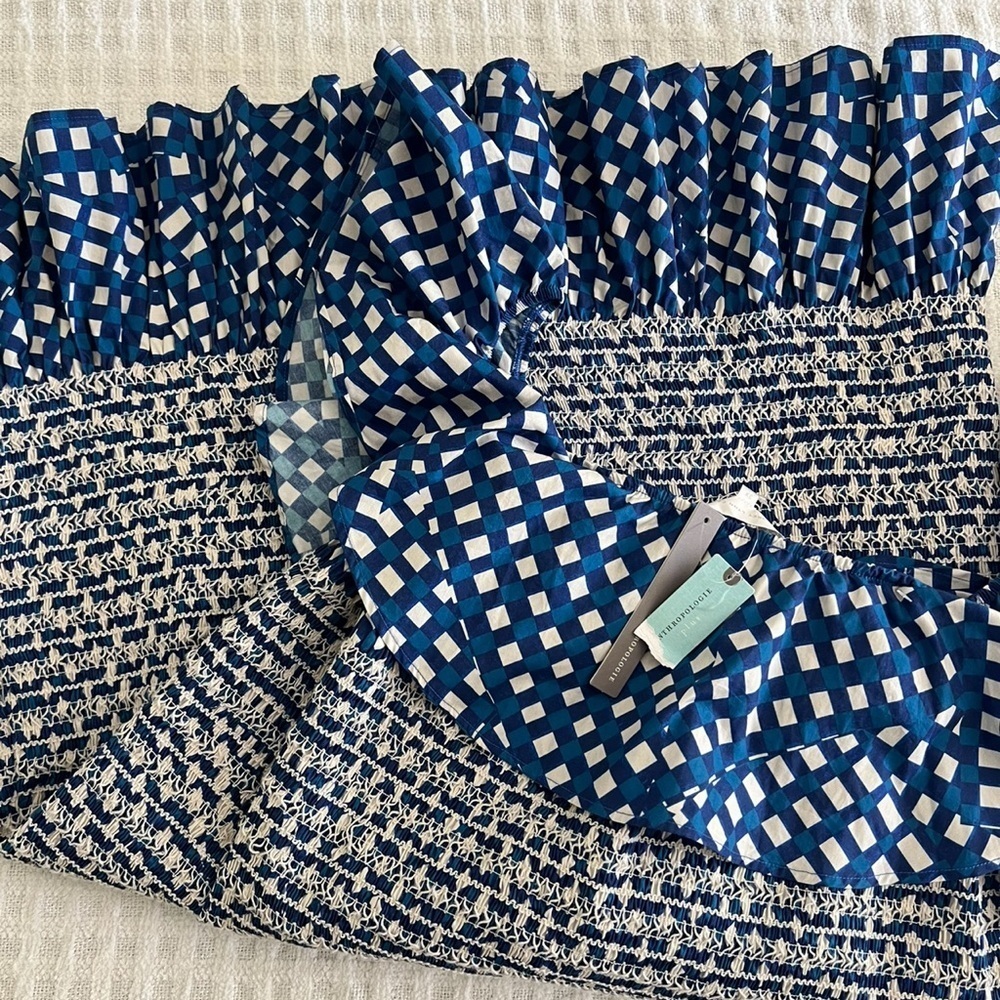 NWT Anthropology Corey Lynn Calter Off-The-Shoulder Smocked Mini Dress 🧺🫐 - Picture 7 of 8